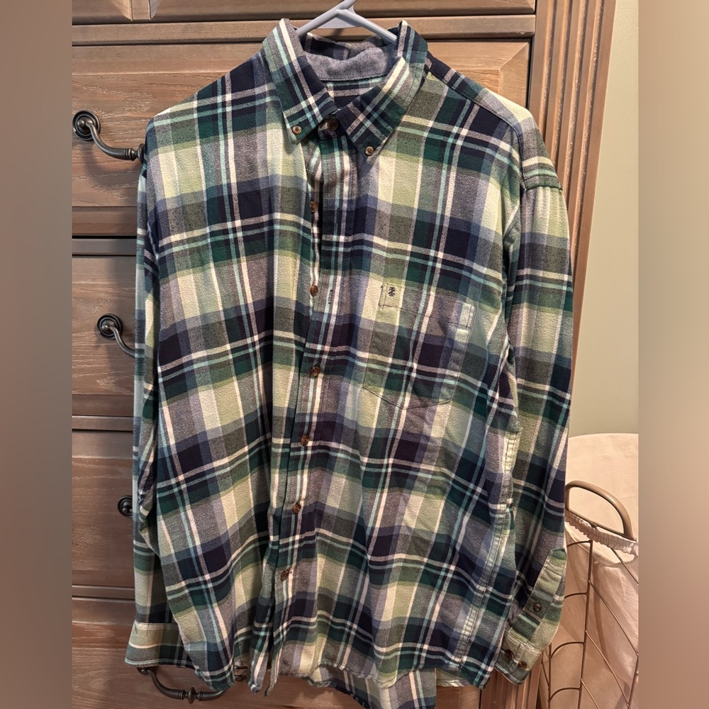 Izod Green and Navy Plaid Button-Down Shirt